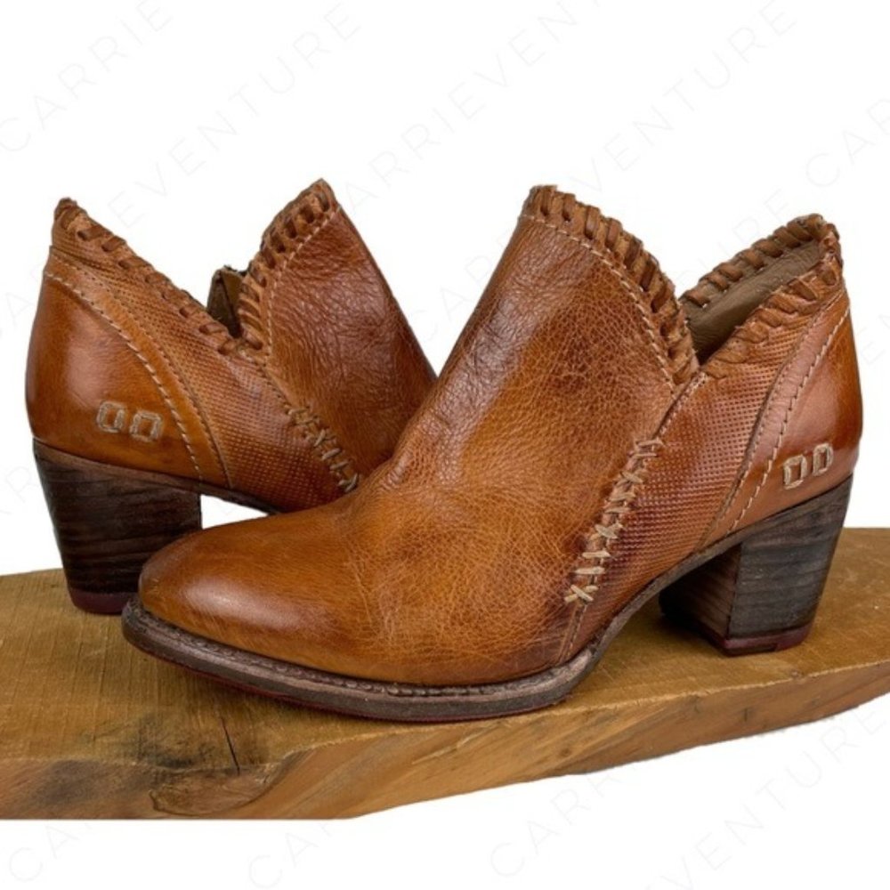 Bed Stu Carla Boot Mustard Rustic Low Leather Ankle Booties Organically Tanned
